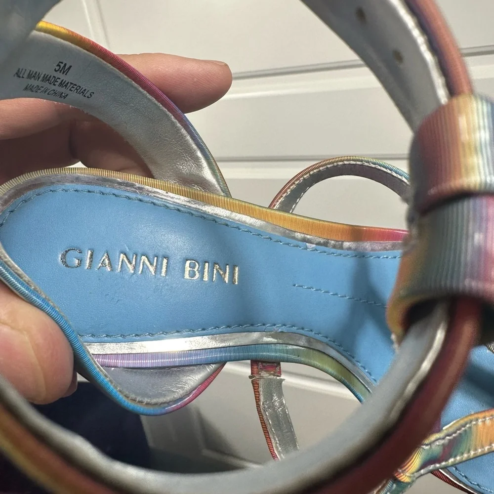 Gianni Bini Rainbow Iridescent Strappy Block Heel Sandals Size 5 - Picture 6 of 8
